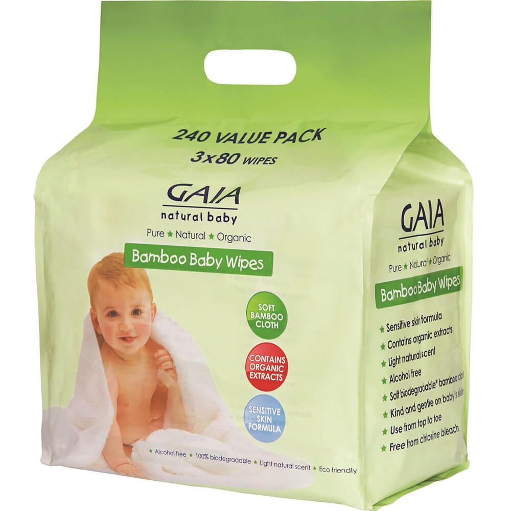 Gaia Bamboo Wipes 3x80 Value Pack