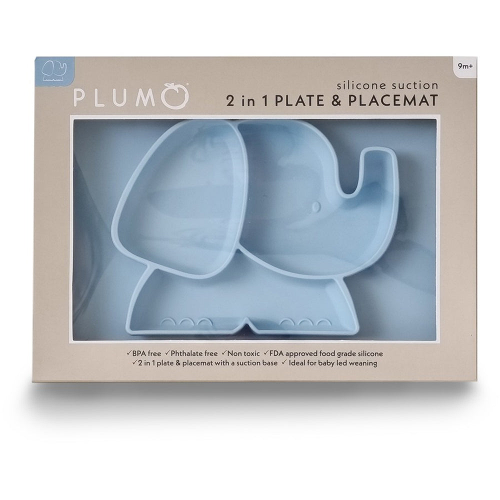 Plum Silicone Suction Plate Powder Blue Elephant