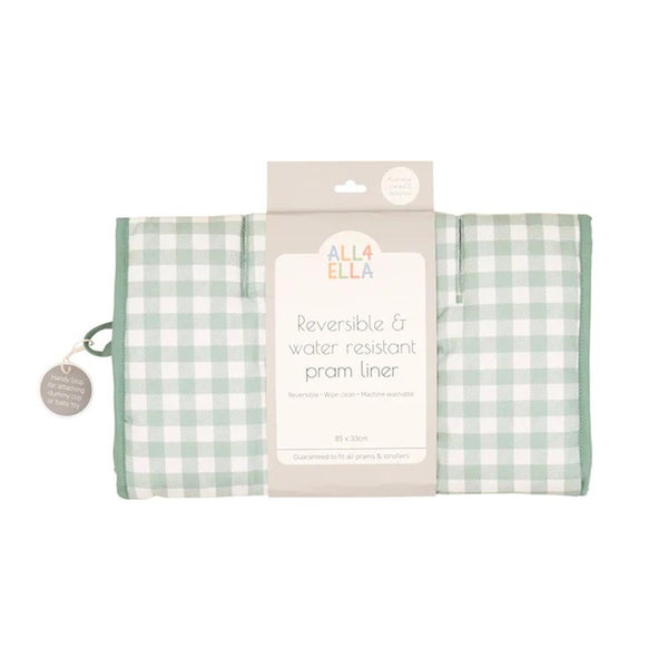 All4Ella Pram Liner Gingham Sage Baby Village