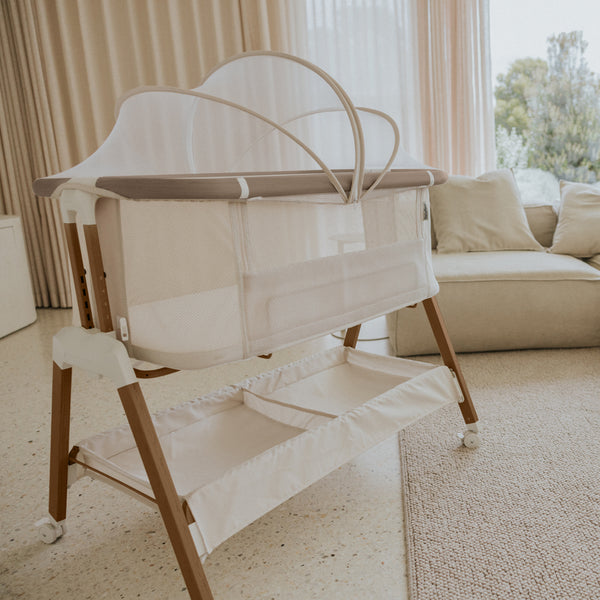 BabyRest Alfie2 Bedside Bassinet Beige Walnut | Baby Village