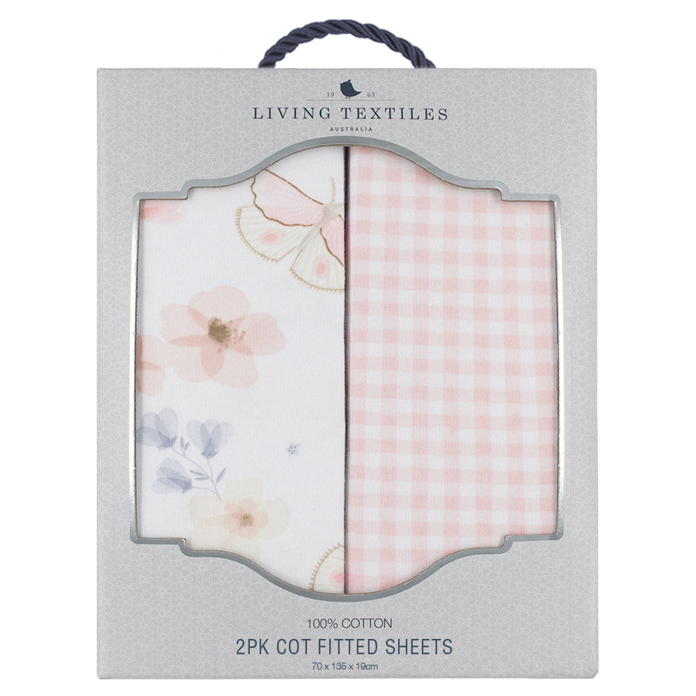 Living Textiles Butterfly Garden Cot Fitted Sheets 2 Pack