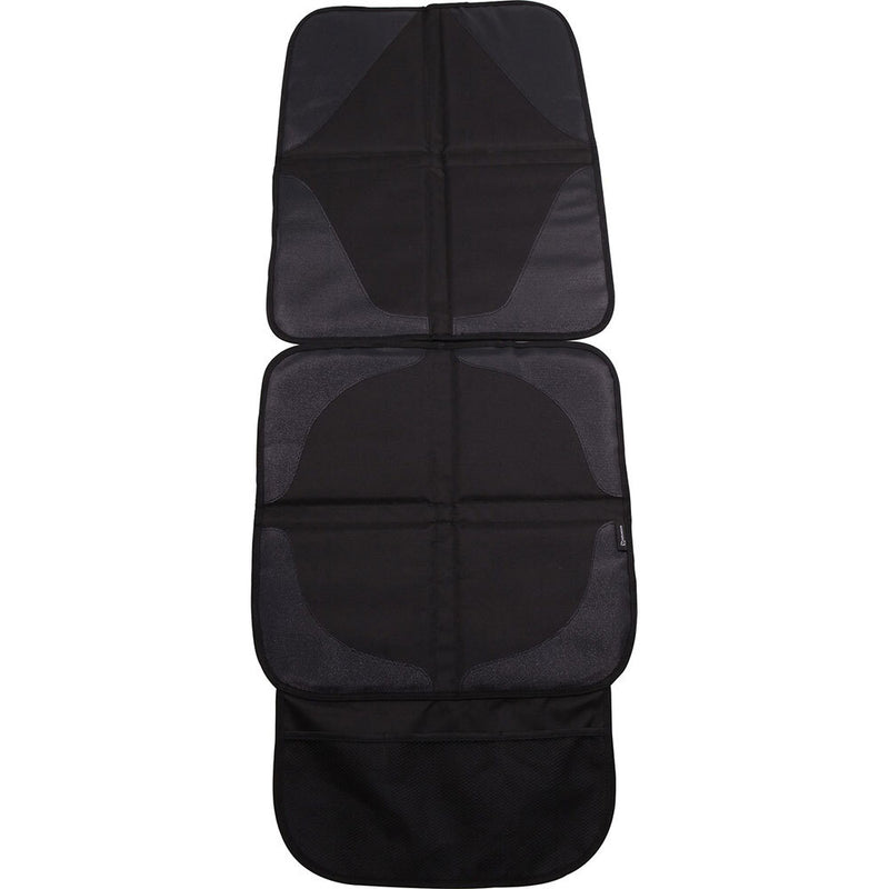 The InfaSecure Deluxe Seat Protector is a black, padded, textured seat cover that protects both the backrest and seat. Its reinforced edges and segmented design provide enhanced comfort and superior vehicle seat protection.