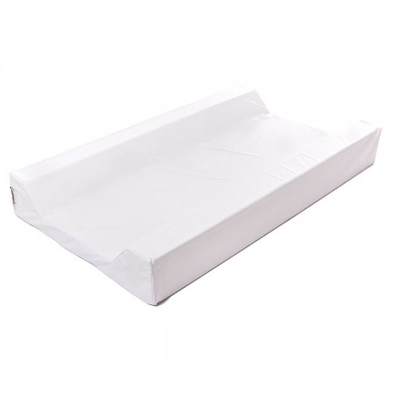The BabyRest Deluxe Change Mat by BabyRest is a white, rectangular baby changing pad with raised contoured sides, a smooth wipeable surface for easy cleaning, and built-in dust mite protection.