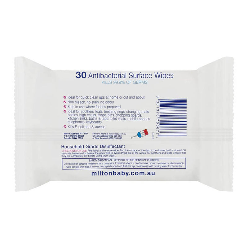 Milton Antibacterial Surface Wipes 30 Pack
