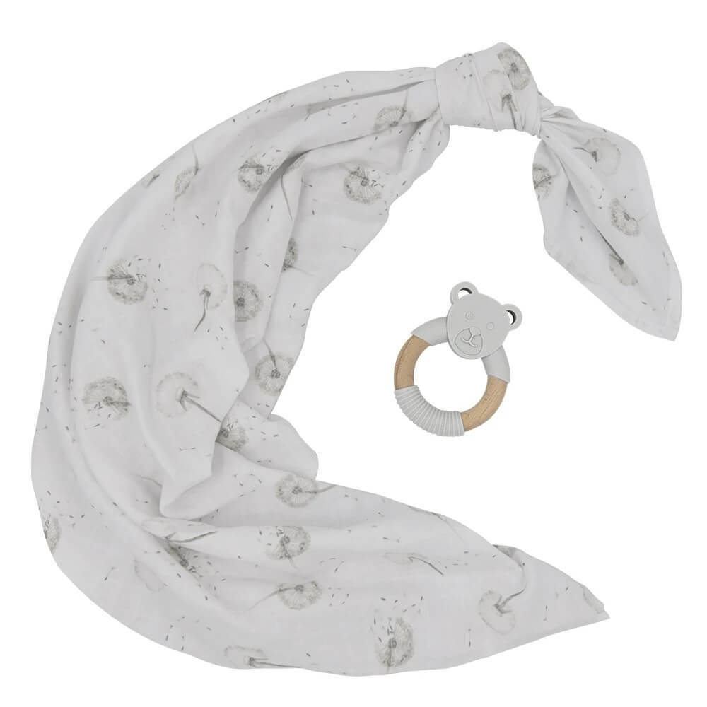 Living Textiles Organic Muslin Swaddle & Teether Gift Set