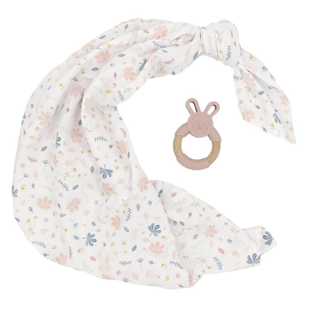 Living Textiles Organic Muslin Swaddle & Teether Gift Set