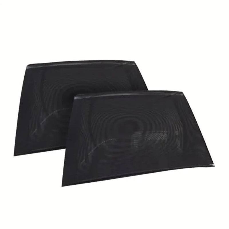Two Maxi Cosi Deluxe Car Sunshade sheets are shown overlapping on a white background. These black mesh sunshades feature fine, evenly spaced lines that provide subtle UV protection and a slightly reflective finish.