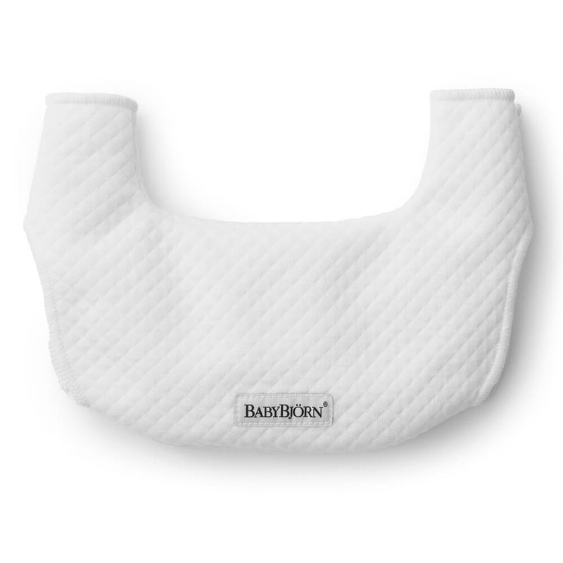 The BabyBjorn Bib for Harmony is a white, quilted U-shaped fabric bib for the BabyBjorn Carrier Harmony, featuring the BabyBjorn logo on a small centered label.