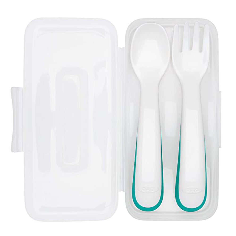 OXO Tot On The Go Plastic Fork & Spoon Set With Travel Case