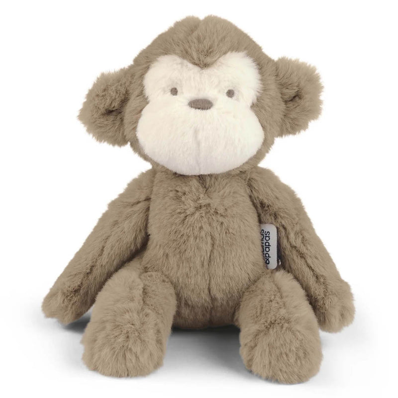 The Mamas & Papas Welcome to the World Small Beanie Toy is a soft, plush monkey with faux fur, a light beige face and belly, round ears, and floppy limbs; suitable from birth.