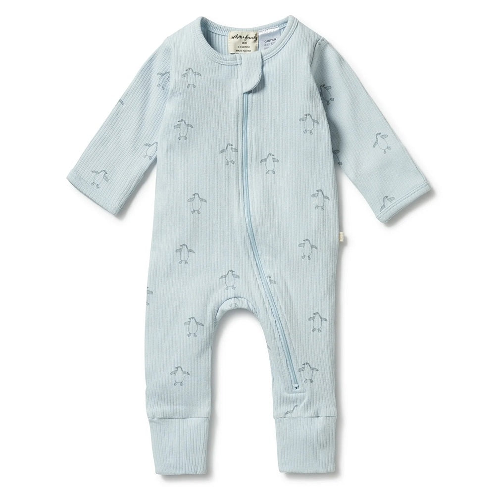 Wilson & Frenchy Organic Rib Zipsuit with Feet Little Penguin