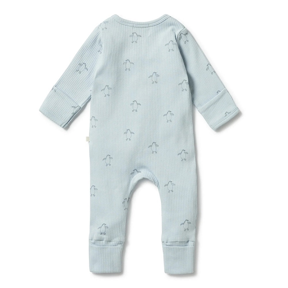 Wilson & Frenchy Organic Rib Zipsuit with Feet Little Penguin