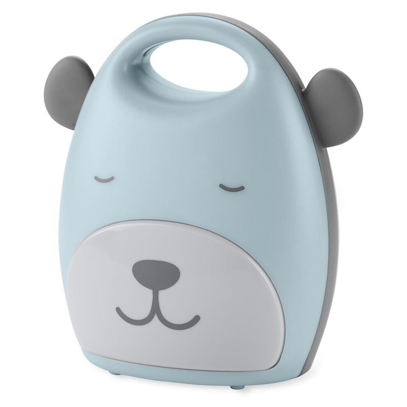 The Skip Hop Beary Cute Take-Along Nightlight is a light blue bear-shaped nightlight with a handle, gray ears, and a sweet face—ideal to brighten your child’s nights and pair with other adorable Skip Hop accessories.