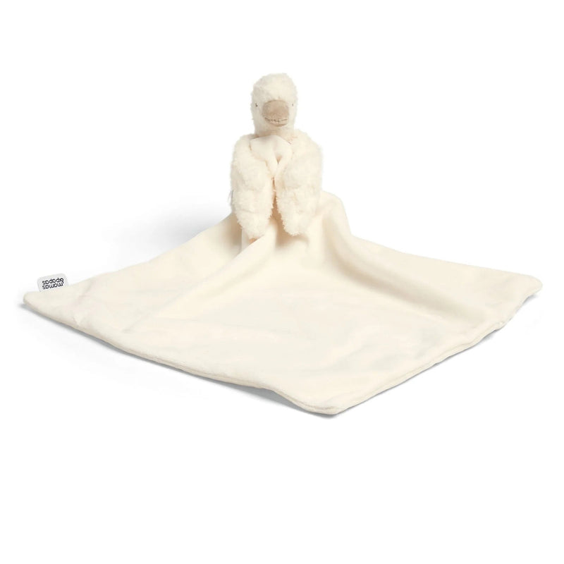 The Mamas & Papas Duck Baby Comforter by Mamas & Papas is a soft, cream security blanket featuring a plush duck at the top and a small left-edge tag—perfect as baby's first comfort toy.