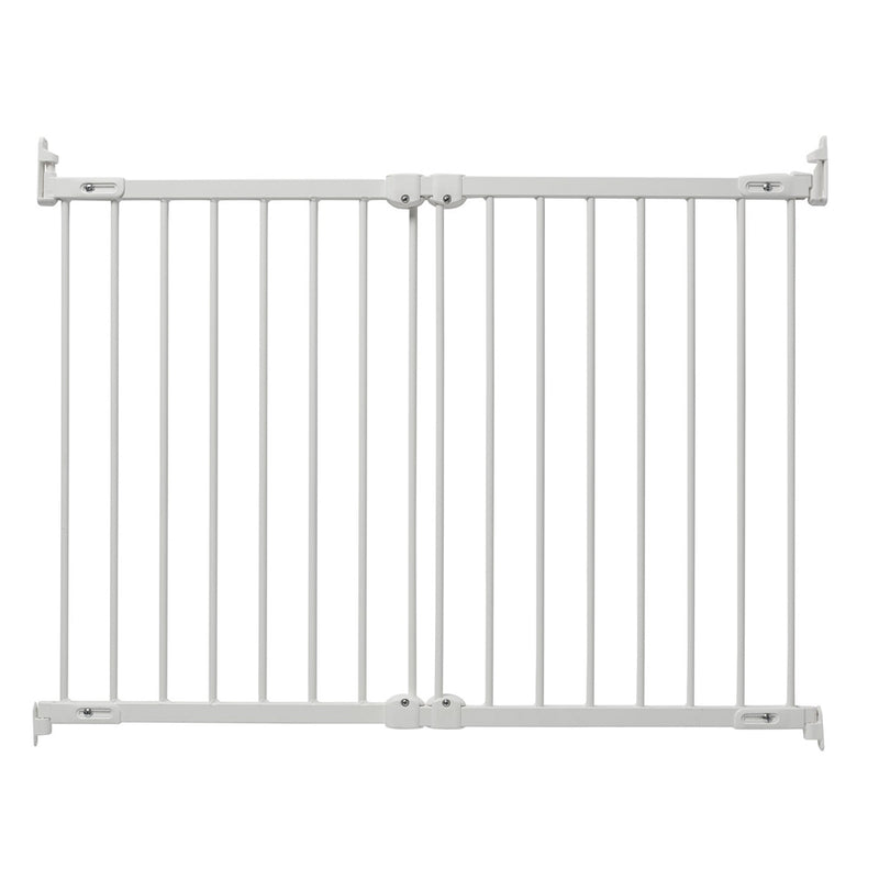 The BabyDan Flexi Fit Metal White is a wall-mounted safety gate with vertical bars, ideal for blocking doorways or stairs to keep children or pets safe. Secure mounting brackets ensure reliable childproofing in your home.