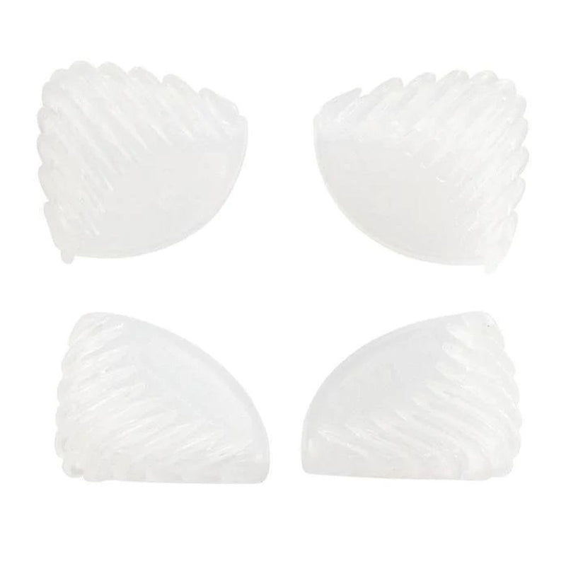 The BabyDan Corner Bumper 4pk features four white, textured, triangular silicone pads in a square layout, perfect for safeguarding corners and ensuring baby safety.