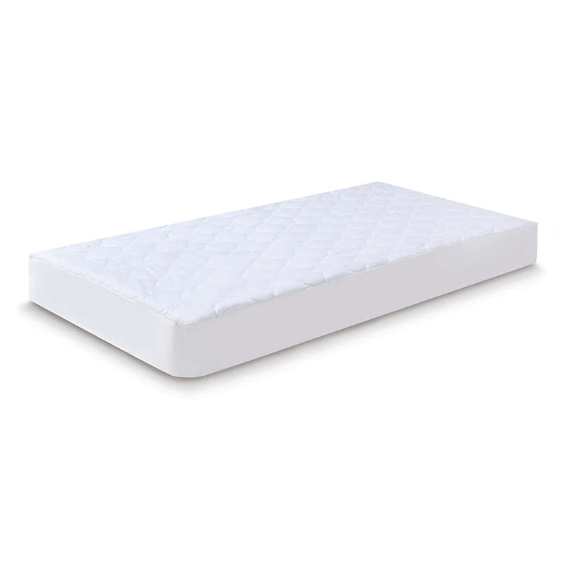 A single white mattress with a quilted top is shown on a white background. Pair it with the Boori Cot Bed Fitted Mattress Protector for added comfort and protection while preserving its clean, minimal look.