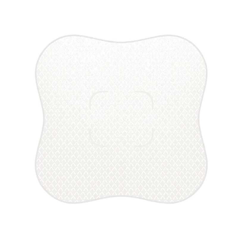 The New Beginnings Aqua Gel Breast Pads 8pk by New Beginnings features transparent, square pads with wavy, rounded edges and a faint grid pattern, designed for sore nipple relief, shown on a white background.