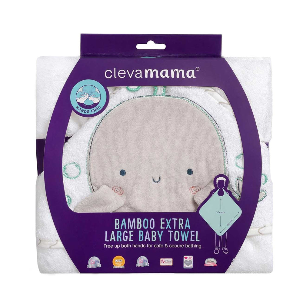 Clevamama Bamboo Apron Baby Bath Towel White & Grey