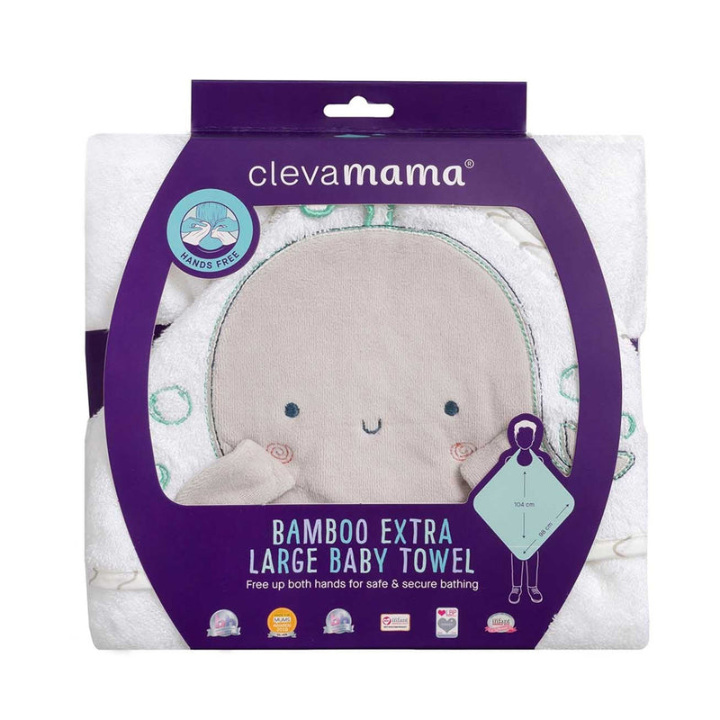 ClevaMama Bamboo Apron Baby Bath Towel White & Grey