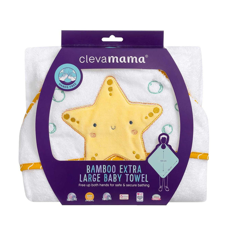 ClevaMama Bamboo Apron Baby Bath Towel White & Honey
