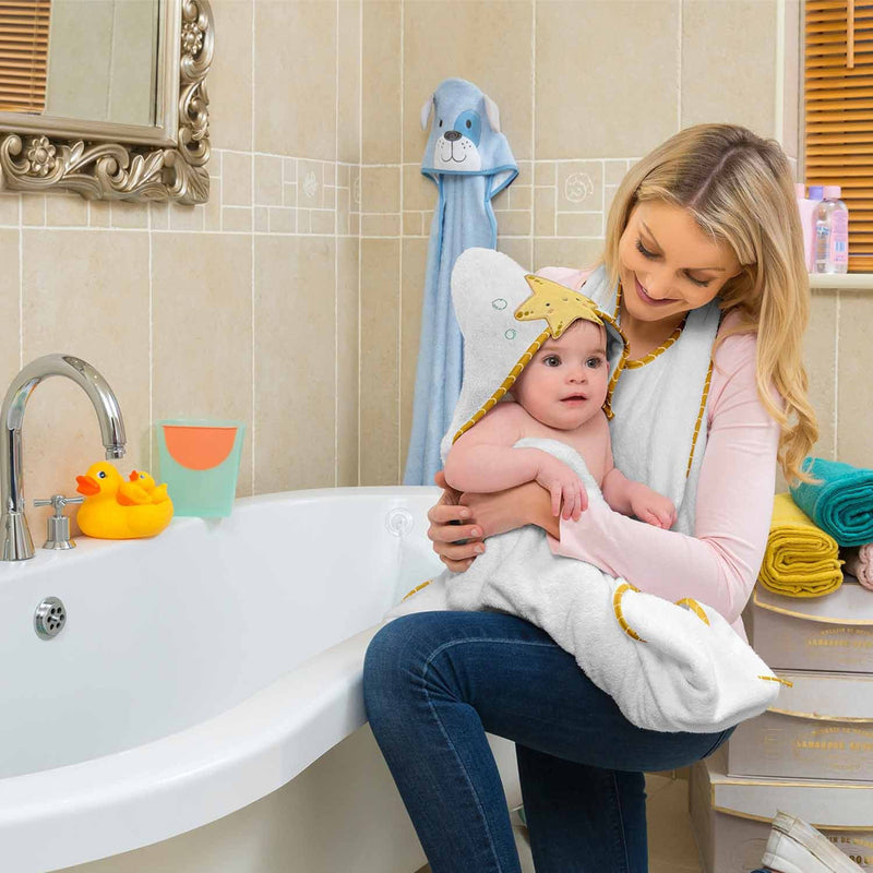 ClevaMama Bamboo Apron Baby Bath Towel White & Honey