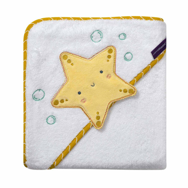 ClevaMama Bamboo Apron Baby Bath Towel White & Honey