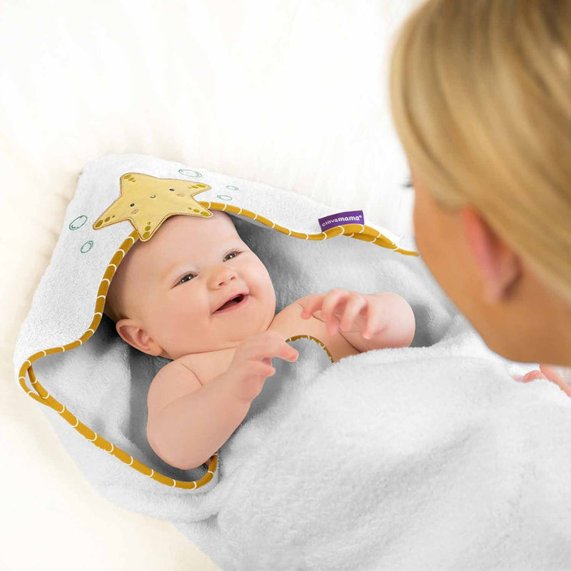 ClevaMama Bamboo Apron Baby Bath Towel White & Honey
