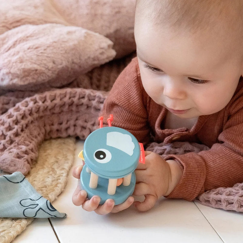 Done By Deer Wooden Bell Rattle Birdee Blue