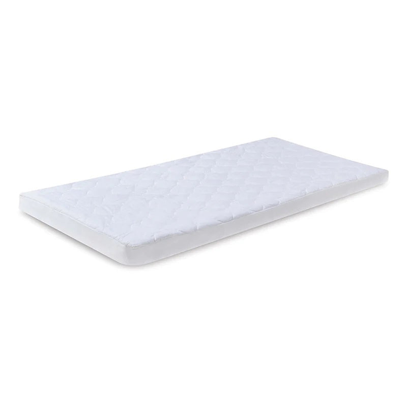 The Boori Bassinet Fitted Mattress Protector by Boori is a white, rectangular mattress protector with a quilted pattern, displayed on a plain white background.