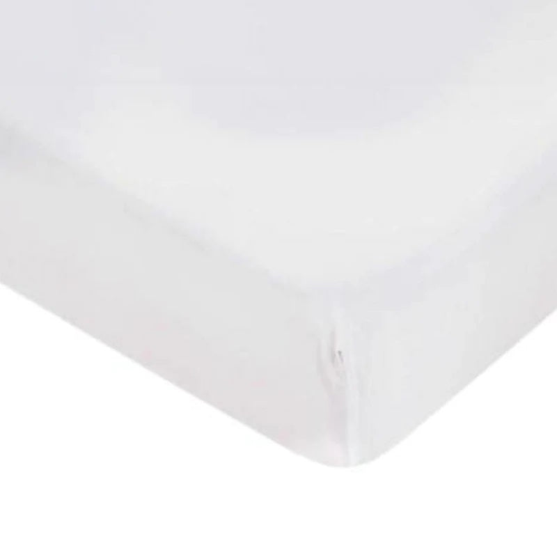 A close-up of a Boori Jersey Cotton Bassinet Fitted Sheet snugly covering a mattress highlights its smooth fabric and neat finish—ideal for parents seeking comfort with Boori's 2-pack fitted sheets.