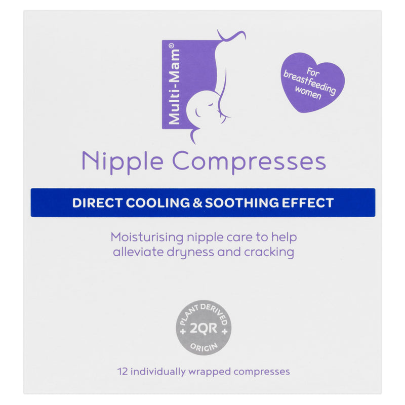 Multi-Mam Nipple Compresses 12pk by Multi-Mam provide immediate cooling and soothing relief for breastfeeding women, gently moisturizing and caring for nipples. Each box contains 12 individually wrapped compresses.
