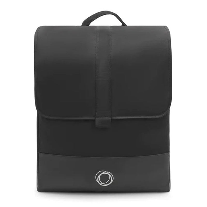 The Bugaboo Butterfly Transport Bag by Bugaboo is a sleek black bag with a flap closure, top handle, and circular logo on the front pocket—perfect for carrying and protecting your Bugaboo Butterfly stroller in style.
