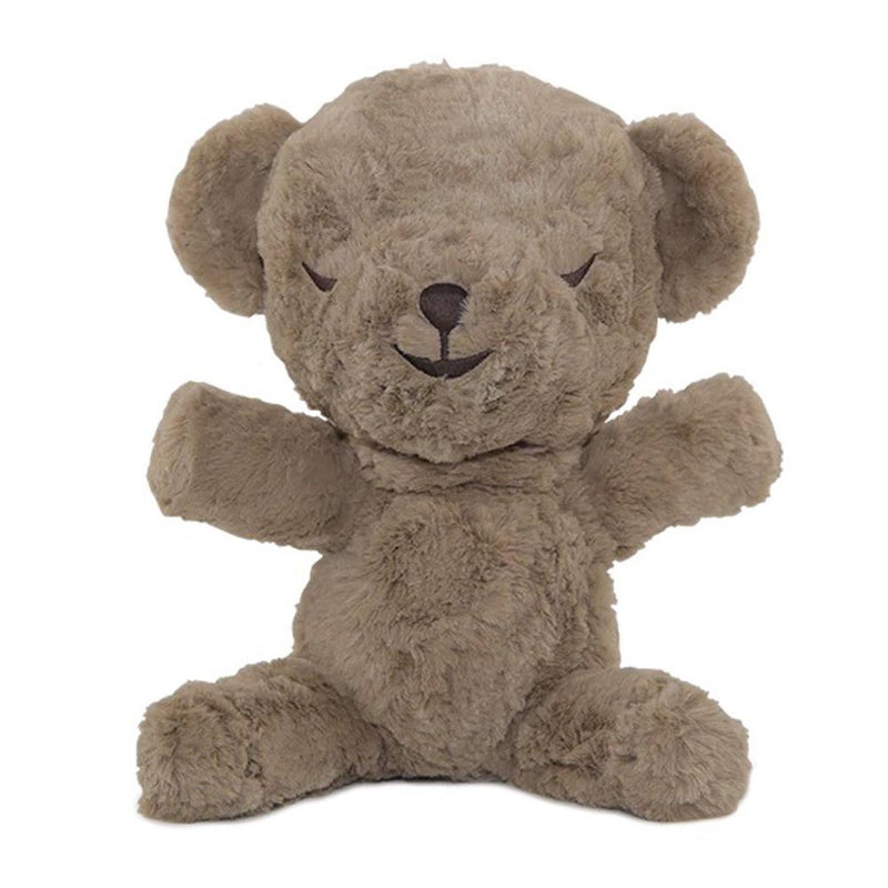 The Happiest Baby Snoobear Cocoa Plush is a brown teddy bear with closed eyes, a small smile, and outstretched arms—an adorable sleep aid or companion for any white noise machine.