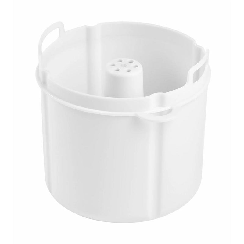 The Beaba Babycook Express Pasta & Rice Cooker is a white plastic bucket with handles and a central perforated column, ideal as a steam cooking basket or pasta-rice cooker—an essential baby food accessory from Beaba.