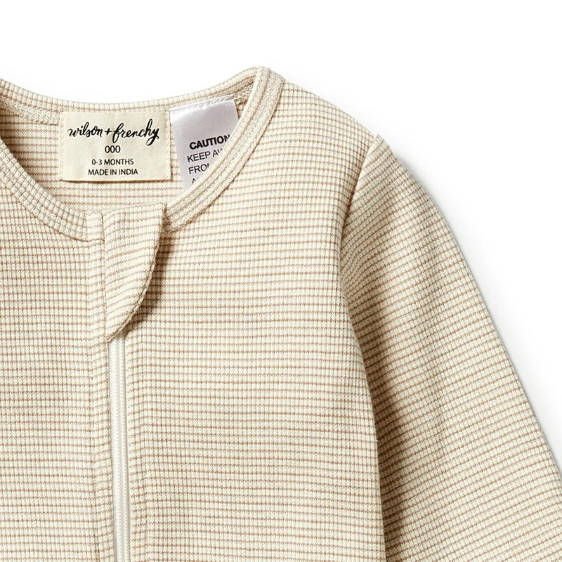 Wilson & Frenchy Organic Stripe Rib Zipsuit With Feet Oatmeal