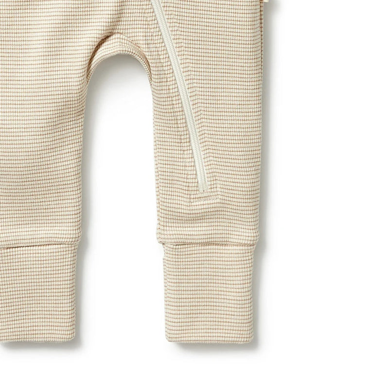 Wilson & Frenchy Organic Stripe Rib Zipsuit With Feet Oatmeal