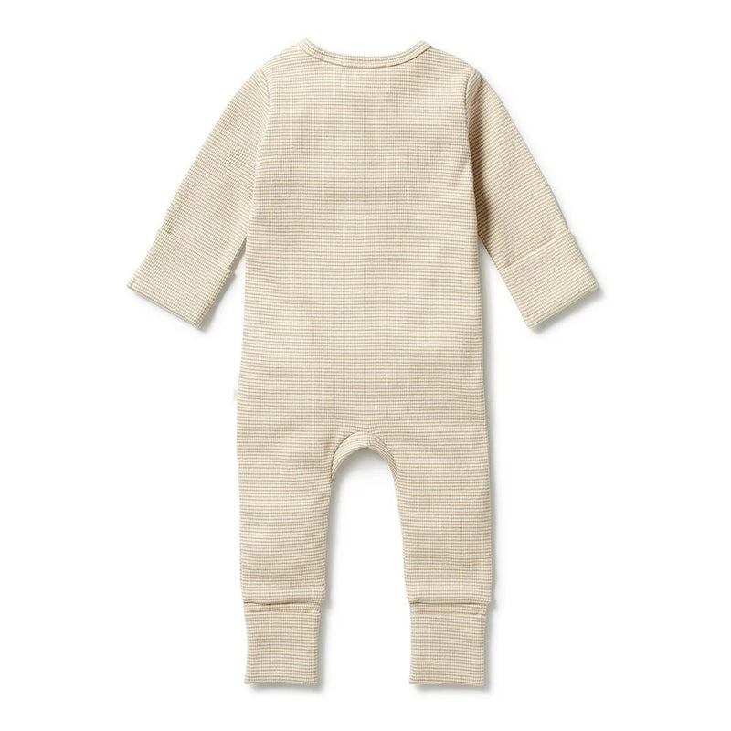 Wilson & Frenchy Organic Stripe Rib Zipsuit With Feet Oatmeal