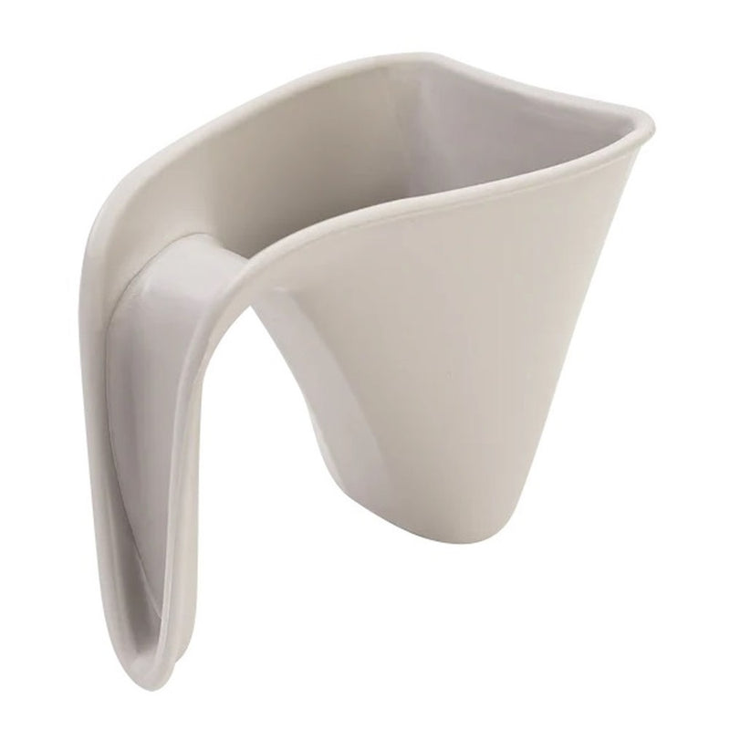The Shnuggle Washy Bath Jug Taupe by Shnuggle is a taupe plastic rinsing jug with an angled spout, designed for easy pouring—ideal for bathing babies or as an accessory to the Shnuggle baby bath.