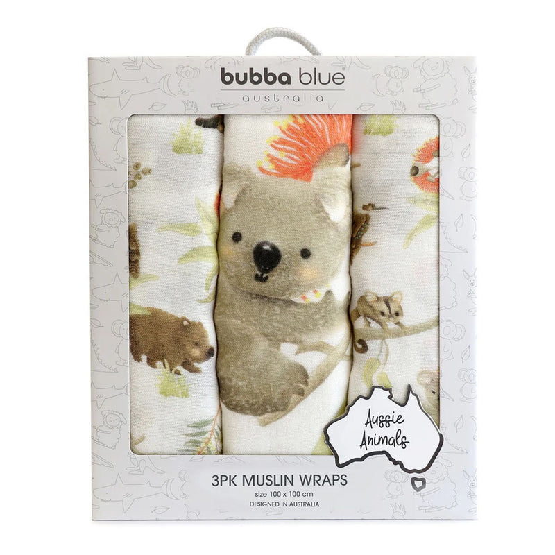 Bubba Blue Aussie 3pk Muslin Wraps