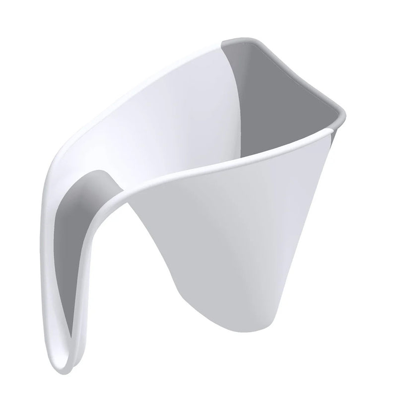 The Shnuggle Washy Bath Jug White/Grey by Shnuggle is a white, curved plastic bath accessory with an open spout and ergonomic handle, shown at a slight angle against a plain background.