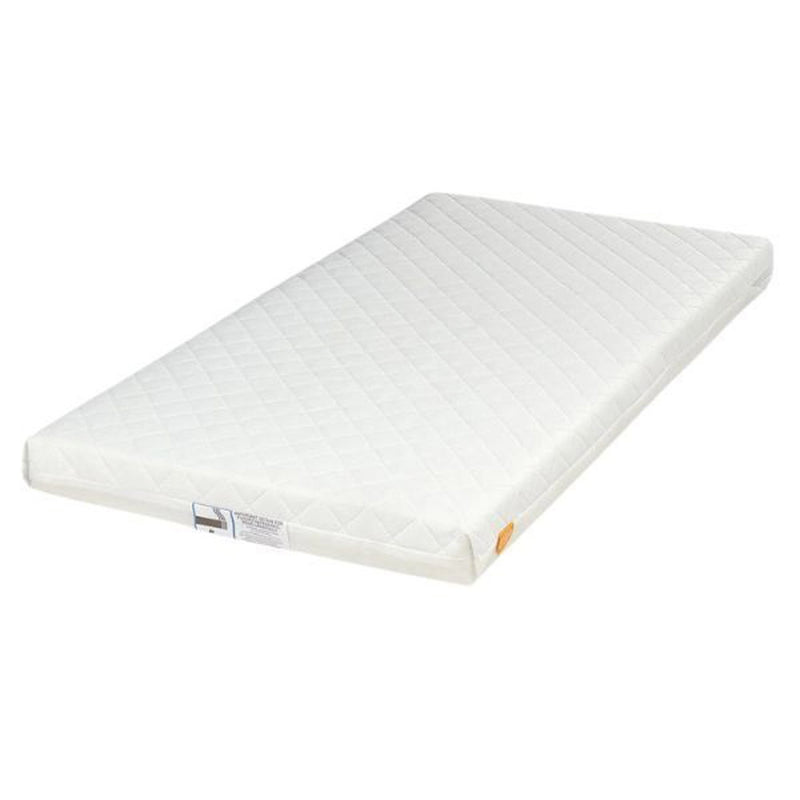 The Mamas & Papas Cot Bed Essential Pocket Spring Mattress is a white, rectangular mattress with a quilted design, small side label, and a removable, washable cover for easy care.
