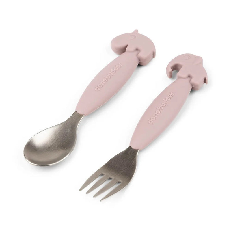 Done By Deer Easy-Grip Spoon And Fork Set Deer Friends Powder