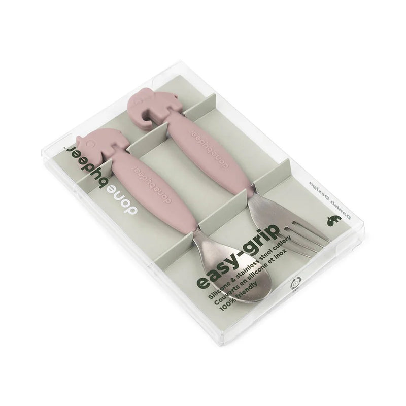 Done By Deer Easy-Grip Spoon And Fork Set Deer Friends Powder