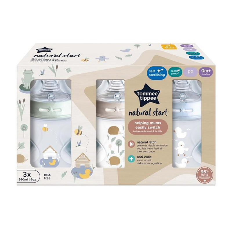 Tommee Tippee Natural Start 3x 260ml PP Bottles Boy