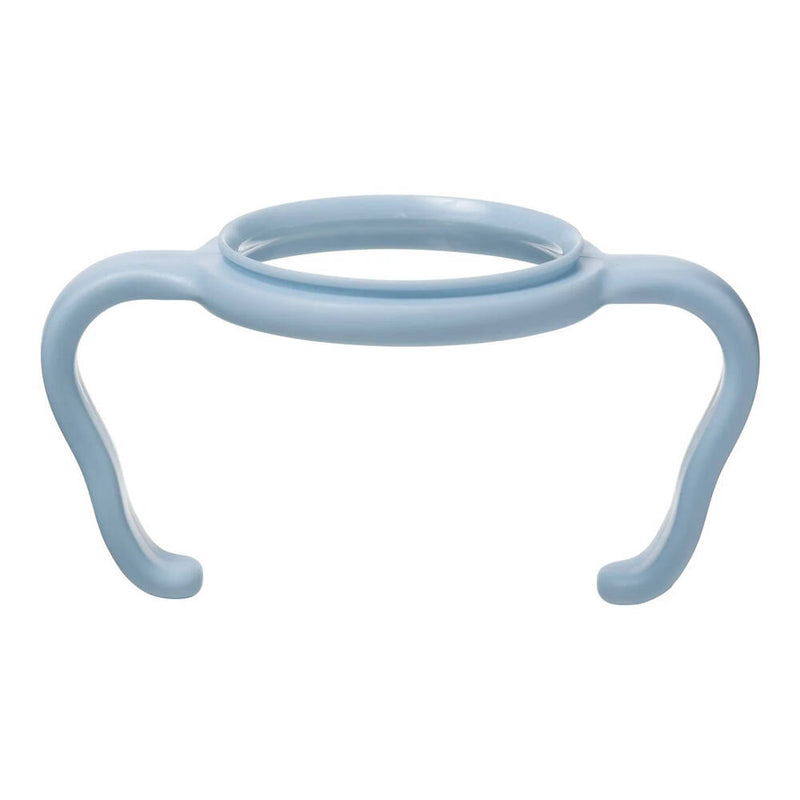 The b.box B.Box Baby Bottle Handles are light blue plastic ergonomic attachments with two curved, non-slip grips for self-feeding support. Removable handles fit around a cup, making it easy for children to hold and drink independently.