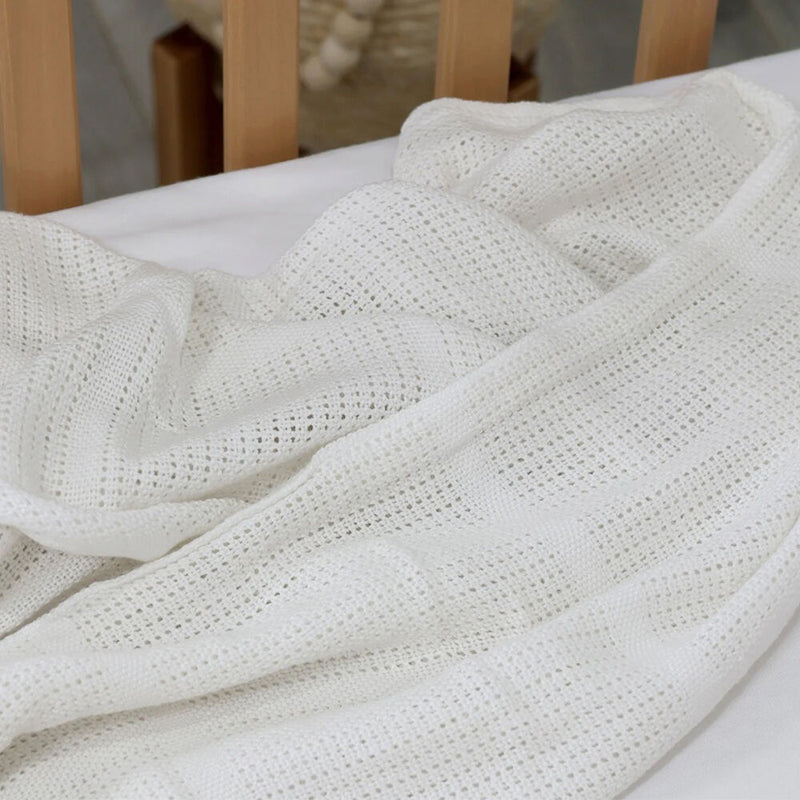 Bubba Blue Bamboo White Cellular Cot Blanket