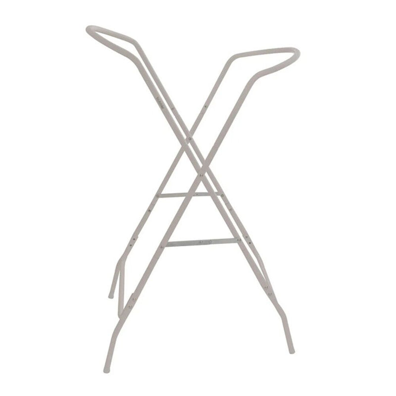 The Bubble Baby Bathtub Folding Stand by Bubble features a metal X-shaped frame, four legs, and curved handles, making it perfect for supporting laundry bags, hampers, or the Bubble Baby Bath.