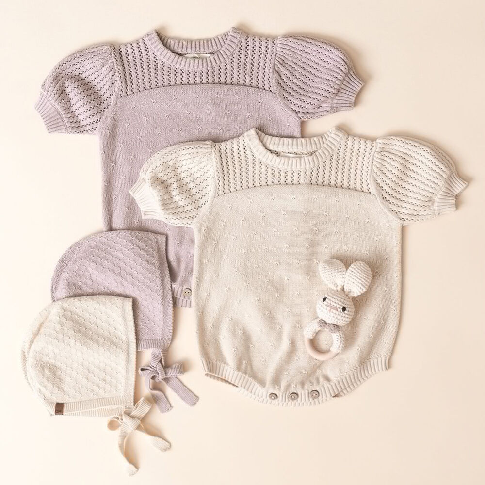 Quincy Mae Pointelle Knit Romper Lavender
