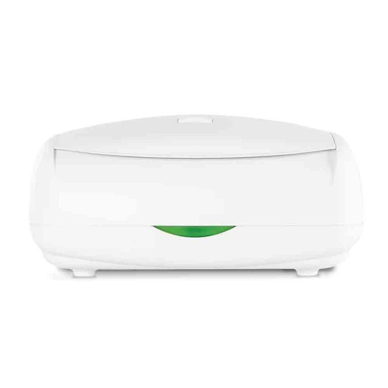 The Prince Lionheart Ultimate Wipes Warmer, with a closed lid and green translucent indicator on the front, is displayed against a plain white background.